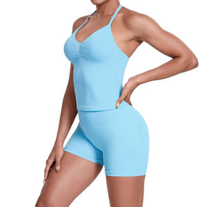 Gym Clothing Active Wear Yoga Bra and Shorts Set Tight Fitting Short Top Casual Fitness <b>Trousers</b> <b>Suit</b> Yoga Sets - Product Image 4