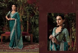 Royal and Rich Dola Silk Multi Color Mujer Listo para usar Saree con Zari Weaving Designer Pallu Attached Heavy Tussles - Product Image 6