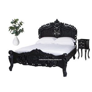 Rococo Beds French Style Black King Size Bed Frame Solid Mahogany Wood Artistic Carved Bedroom <b>Furniture</b> Antique European Design - Product Image 6