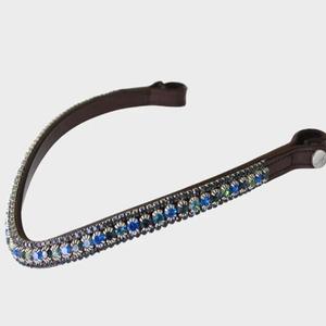 Frontalera para Caballo de Cuero Curtido Vegetal Premium con Incrustaciones de Cristales Azules y Negros en Tres Filas con Forma de Ola - Product Image 2