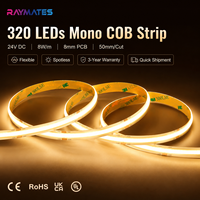 Tiras de Luces LED COB Flexibles de Alta Calidad, 24V/12V, 320 LED, 8MM, Material USB para PC, Temperatura de Color Ajustable, Control por Aplicación