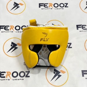OEM Custom Made Fly Yellow Wholesale Real Cowhide Leather Boxing Set <b>Training</b> Gear Professional Sparring Protection <b>Head</b> & Groin - Product Image 3