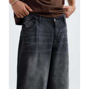 กางเกงยีนส์ทรงวินเทจ ขาบาน ทรงหลวม เอวสูง สไตล์สตรีทแวร์ ผ้าเดนิม แต่งคริสตัลสีเข้ม สำหรับฤดูหนาว - Product Image 1