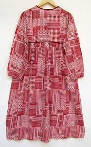 Été Boho Bleu Imprimé Floral Lavable Casual Midi Dress Set Coton Sexy Deep V-Neck Knee-Length Natural Button Puff Printing - Product Image 3