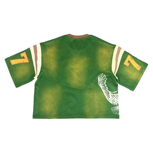 Camiseta Corta Oversize Verde para Hombre, Cuello Redondo, Estampado por Sublimación, Estilo Urbano con Diseño de Águila y Ribete en Contraste - Product Image 2