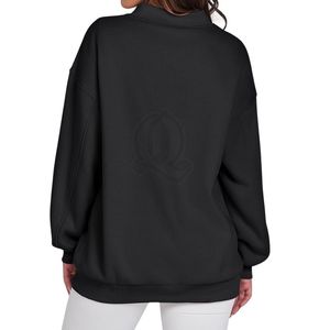 Sudadera Negra Extra Grande con Cuello en V para Mujer, Felpa Gruesa, Hombros Caídos, Fabricante de Ropa Urbana Personalizada - Product Image 2
