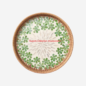Stylish Rattan Serving Tray With Exquisite Mother Of Pearl Inlay <b>Oval</b> Tray For Home Decor <b>Coffee</b> <b>Table</b> Tray In Affordable Price - Product Image 2
