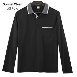 Polo à manches longues pour homme, léger, décontracté, boutonné, t-shirt basique à col avec poche poitrine - Product Image 4