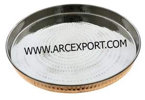 ถาดอาหารโลหะชุบสังกะสีทรงกลมพร้อมที่จับเชือกถาดตกแต่งบนโต๊ะอาหารถาดเสิร์ฟอาหาร - Product Image 2