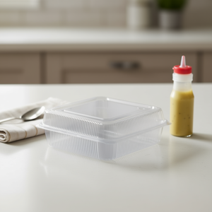 Caja de Almuerzo Desechable con Tapa Abatible de Plástico PET Transparente de 9 x 9 Pulgadas - Product Image 3
