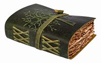 Carnet de notes vintage A5 en cuir vert gaufré motif Arbre de Vie celtique, fait main, avec fil de couture, papier à bords festonnés, 100 feuilles, cadeau