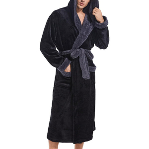 Albornoz de algodón 2025 negro 100%, ropa de dormir de felpa suave de alta calidad con bolsillos, estampado de Color sólido, aspecto bonito - Product Image 1