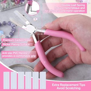 Alicates profesionales de acero al carbono de 5 pulgadas, doble mordaza de nailon, 3 pares de puntas de repuesto, destornillador, mordaza plana, fabricación de joyas, pulsera - Product Image 3