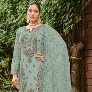 Lujoso y de tendencia Organza Shalwar Kameez Set con exquisito bordado, trabajo Khatli, fondo Santoon y Dupatta - Product Image 1