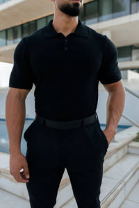 Polo de punto negro liso clásico de negocios y golf personalizado de gran oferta, Polo de manga corta de secado rápido, ropa deportiva y de calle para hombre - Product Image 2