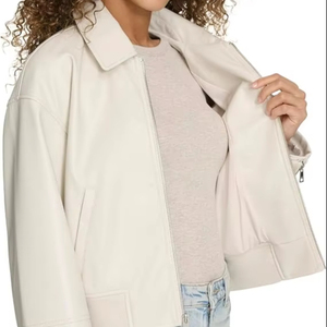 Premium OEM Womens Faux Leather Bomber <b>Jacket</b> Classic Laydown Collar, Lightweight Fashion Outerwear for Casual, Streetwear - Product Image 1