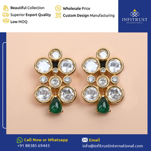Nueva llegada excelente calidad fascinante diseño elegante 925 plata esterlina blanco y verde Floral Polki pendientes llamativos - Product Image 2