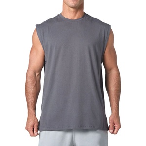 เสื้อกล้ามออกกำลังกายผู้ชายผ้าฝ้ายผสมอีลาสเทนยืดได้ คุณภาพสูง สีตามสั่ง OEM ทรงยาวเรียบง่าย สวมใส่สบาย - Product Image 1