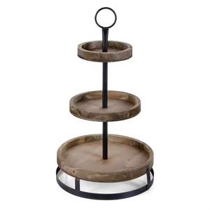 Stylish High Quality Wooden Cake Serving Stand with Gold Metal Floral Cake Holder for Decoration Elegant Cake Tools - Product Image 3