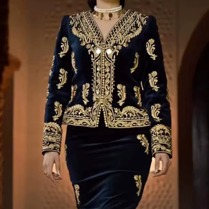 2025 @ Argelino-Chaqueta negra impresionante tradicional-Karakou con cuentas de vidrio adornadas Perlas Dabka Zari trabajo en tela de terciopelo - Product Image 1