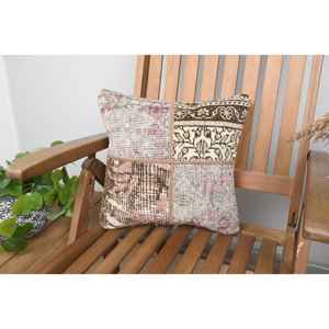 Luxury 14x14 Inch Beige Kilim Patchwork Wool <b>Pillow</b> Rustic Design Woven Vintage Fluffy Embroidered Portable for <b>Sofa</b> Bedding - Product Image 1