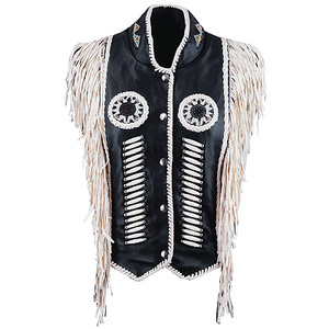 HMB-3601A femmes en cuir véritable gilet motard mode Style occidental Vintage vêtements d'extérieur dentelle broderie moto équitation - Product Image 5