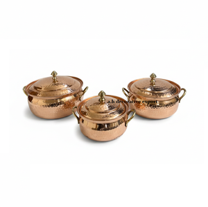 Ensemble de casseroles en cuivre martelé artisanal indien, robuste, écologique, avec poignée en laiton, ustensiles de cuisine de qualité supérieure, pots de service pour buffet - Product Image 1