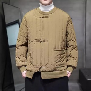 Veste d'hiver de style chinois rétro pour hommes longue rembourrée en coton avec col à capuche vêtements d'extérieur chauds couleur unie Parkas vestes bouffantes - Product Image 6