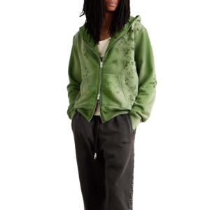 Nouveaux sweats à capuche zippés pour hommes, personnalisables, effet vieilli, 100% coton, French Terry, sweats à capuche zippés à épaules tombantes pour hommes - Product Image 1