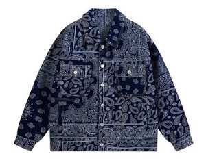 Vintage Paisley Denim <b>Jacket</b> for <b>Men</b> Autumn Casual Streetwear Zipper Cotton Stylish Outerwear - Product Image 4