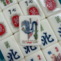 Tuiles de Mahjong en Acrylique Seabird, Design Grue et Heron Blanc Crème, Ensemble Complet de Mahjong Américain Bilingue pour Jeu en Famille