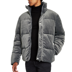 Chaquetas y abrigo acolchados con cremallera y logotipo bordado personalizado nueva moda al por mayor ropa de hombre personalizada chaquetas acolchadas de terciopelo gris - Product Image 5