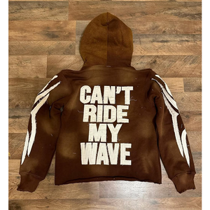 Treet Wear Haute Qualité Zipper Hoodie Détresse Broderie Soleil Fade Acide Lavage Strass Agrémenté Manches Imprimé Polaire - Product Image 1