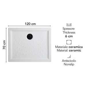 Plato de Ducha Rectangular Antideslizante de Cerámica Matera 70x120 H6, Producto para Baño y Aseo - Product Image 2