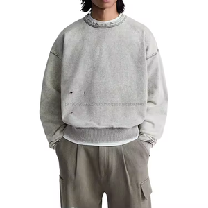 HLD24003MS Sweat-shirt à capuche pour homme, coupe ample, lavage personnalisé, effet délavé, sweat-shirt délavé, coupe courte - Product Image 1