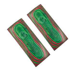 Par de empuñaduras para cuchillo de madera laminada y resina, con diseño de hoja de dólar verde y rojo sandía, en verde vibrante y rosa, para fabricación de cuchillos personalizados - Product Image 4