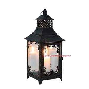 Vintage Style Distressed Metal Decorative Candle Lantern With Intricate Filigree Cutouts & For Indoor Home & Garden Decor - Product Image 6