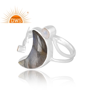 Dernière vente en argent sterling 925 Labradorite naturelle et pierre de lune arc-en-ciel Bague en pierres précieuses Fabricant de bijoux personnalisé - Product Image 4