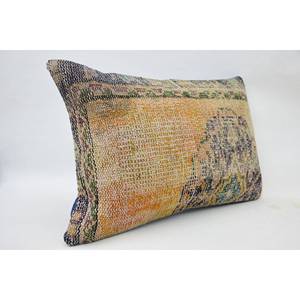 Coussin Kantha en patchwork de laine multicolore 16x24 pouces Coussin décoratif tissé avec motif vintage - Product Image 2