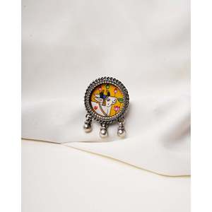 925 Silver Nandi Hasthkala <b>Ring</b> Cultural Collectible <b>Indian</b> Jewelry - Product Image 1