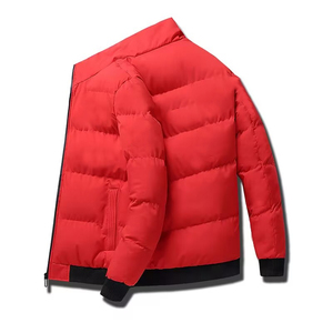 Veste matelassée à col montant pour homme, coupe-vent décontractée d'hiver, fermeture éclair, couleur unie, rembourrage en polyester, coupe régulière - Product Image 2