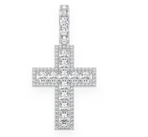 사용자 정의 다이아몬드 펜던트 라운드 실험실 성인 다이아몬드 크로스 펜던트 10K 옐로우 골드 종교 완전히 아이스 다이아몬드 목걸이 도매