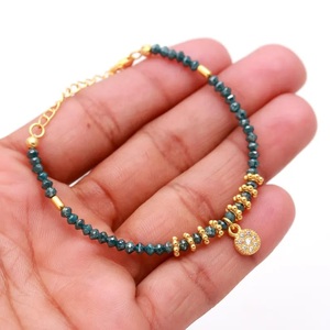 Bracelet en diamant Rondelle à facettes bleues beau Bracelet en perles à breloques or 18 carats Vermeil fait à la main cadeau de fête personnalisé - Product Image 2