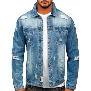 2024 Fall Spring Men's Stylish High Quality <b>Denim</b> Puffer <b>Jacket</b> Custom Logo Ripped Streetwear Hot Selling Winter Fashion - Product Image 1