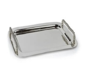 Bandeja de metal con acabado plateado Forma rectangular Diseño elegante Buena calidad Manija de dos lados para servir en hotel y restaurante - Product Image 5