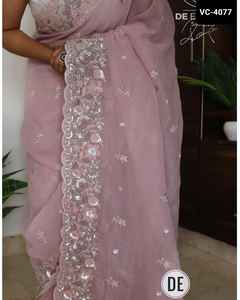 Sari de seda suave y crujiente de estilo moderno más hermoso con blusa bordada de trabajo para colecciones de Sari para festivales y fiestas - Product Image 5