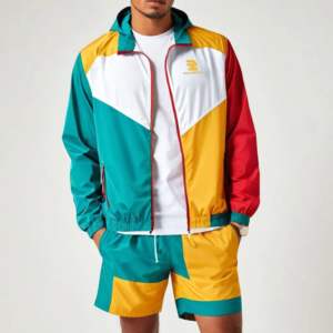 Conjunto Deportivo Ligero de Dos Piezas con Pantalones Cortos, Chaqueta Cortavientos de Nailon Transpirable y Ecológica con Logotipo Personalizado para Hombre - Product Image 1