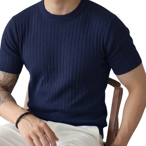 Camiseta de Manga Corta para Hombre, Cuello Redondo, Tejido Acanalado, Informal, Verano, Suave, Cómoda, Transpirable, 220 Gramos, Moda Diaria - Product Image 1
