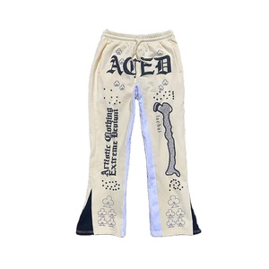 Prix usine personnalisé jambe large évasée sweat hommes pantalons lavé strass cordon taille ourlet brut pantalons de survêtement - Product Image 2