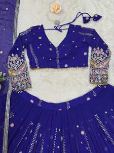 Lehenga bleu tendance avec chemisier et Dupatta | Mariage, réception, tenue de festival | Taille personnalisée et support de couleur - Product Image 4